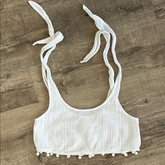 ANAAK Gauze White Crop Top Pom Pom Tie Straps size 1 - Picture 4 of 8